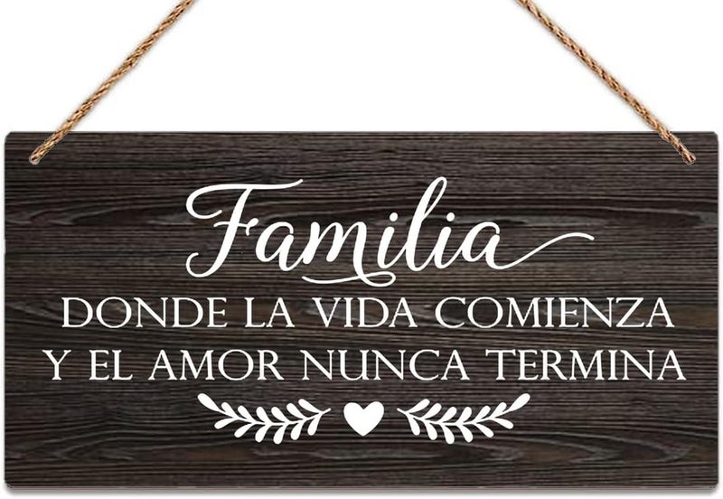 Estiyond Wall Art Decor Wooden Sign Spanish Sign Family Quote Welcome Sign Spanish Wood Sign For Home,Front Door,Porch,Office,Coffee Shop Decor 12 X 6 Inch - Image 1